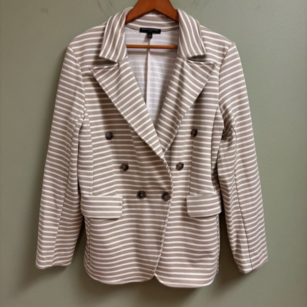 Banana Republic Womens Pique Striped Knit Blazer Size L Preppy Academia Coastal